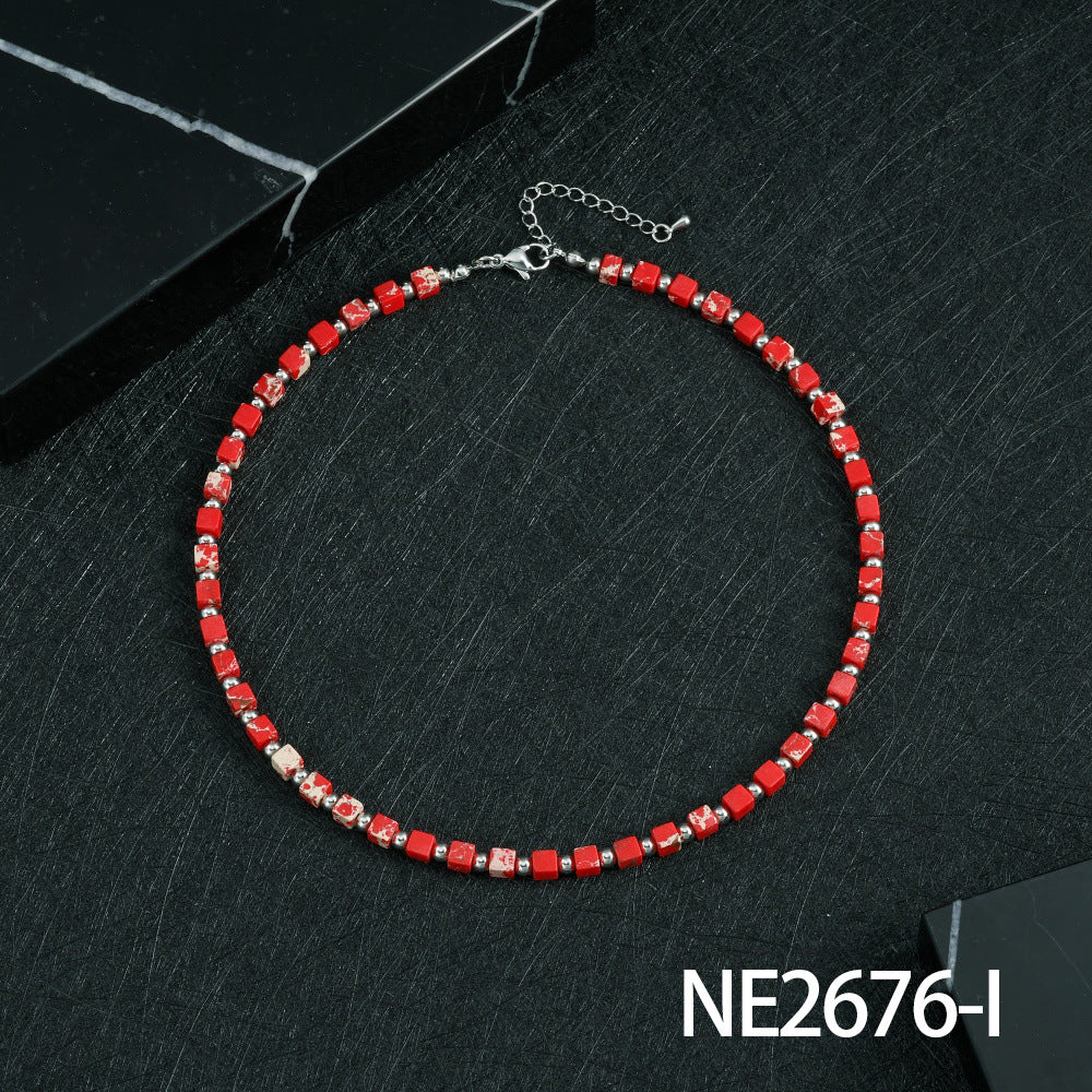 Bohemian Design Lapis Lazuli Bead Necklace Geometric Simple Women's Jewelry Accessory
