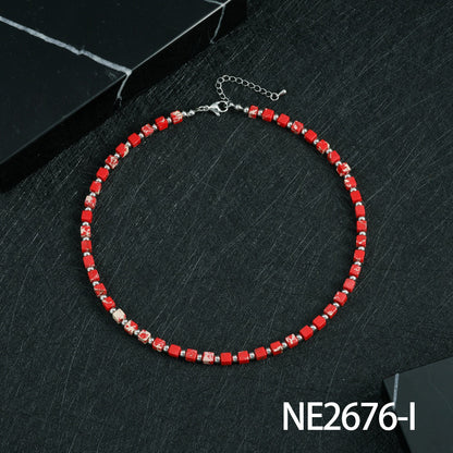 Bohemian Design Lapis Lazuli Bead Necklace Geometric Simple Women's Jewelry Accessory
