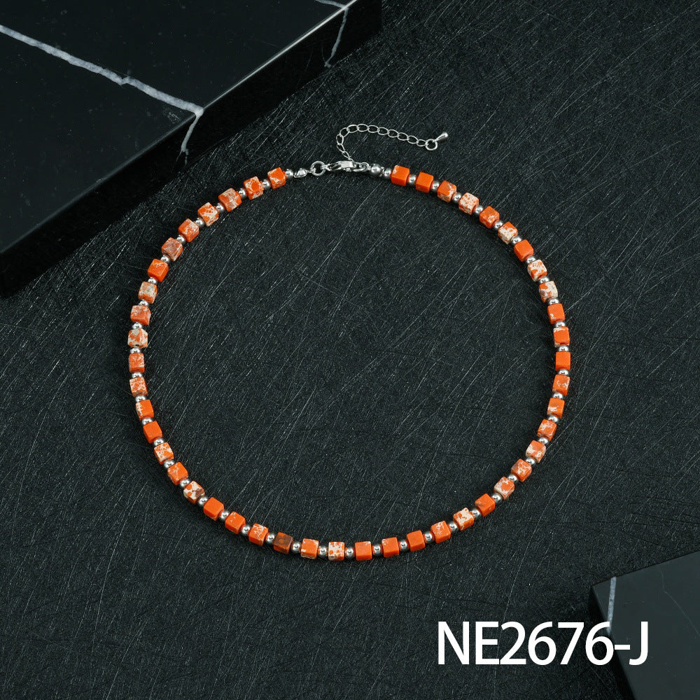 Bohemian Design Lapis Lazuli Bead Necklace Geometric Simple Women's Jewelry Accessory