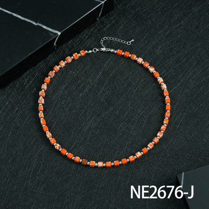 Bohemian Design Lapis Lazuli Bead Necklace Geometric Simple Women's Jewelry Accessory