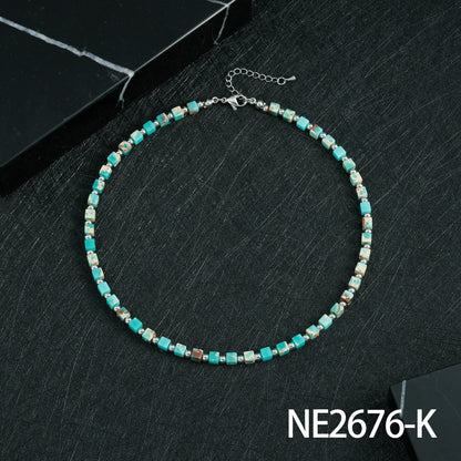Bohemian Design Lapis Lazuli Bead Necklace Geometric Simple Women's Jewelry Accessory