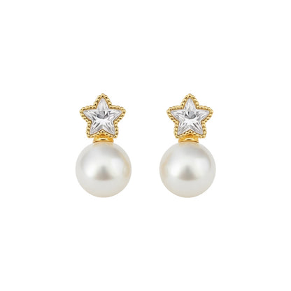 18K Gold Plated Vintage Zircon Star Pearl Stud Earrings For Women Jewelry Accessories