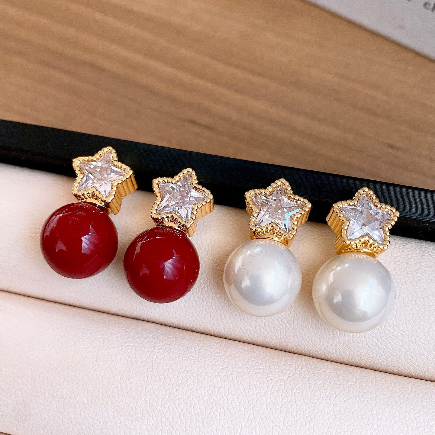 18K Gold Plated Vintage Zircon Star Pearl Stud Earrings For Women Jewelry Accessories