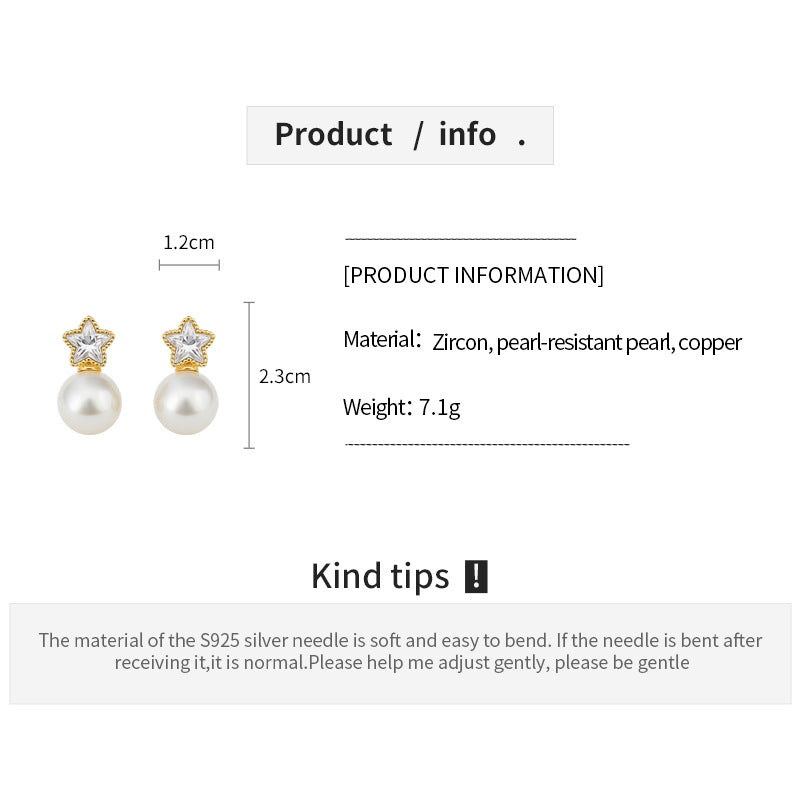 18K Gold Plated Vintage Zircon Star Pearl Stud Earrings For Women Jewelry Accessories
