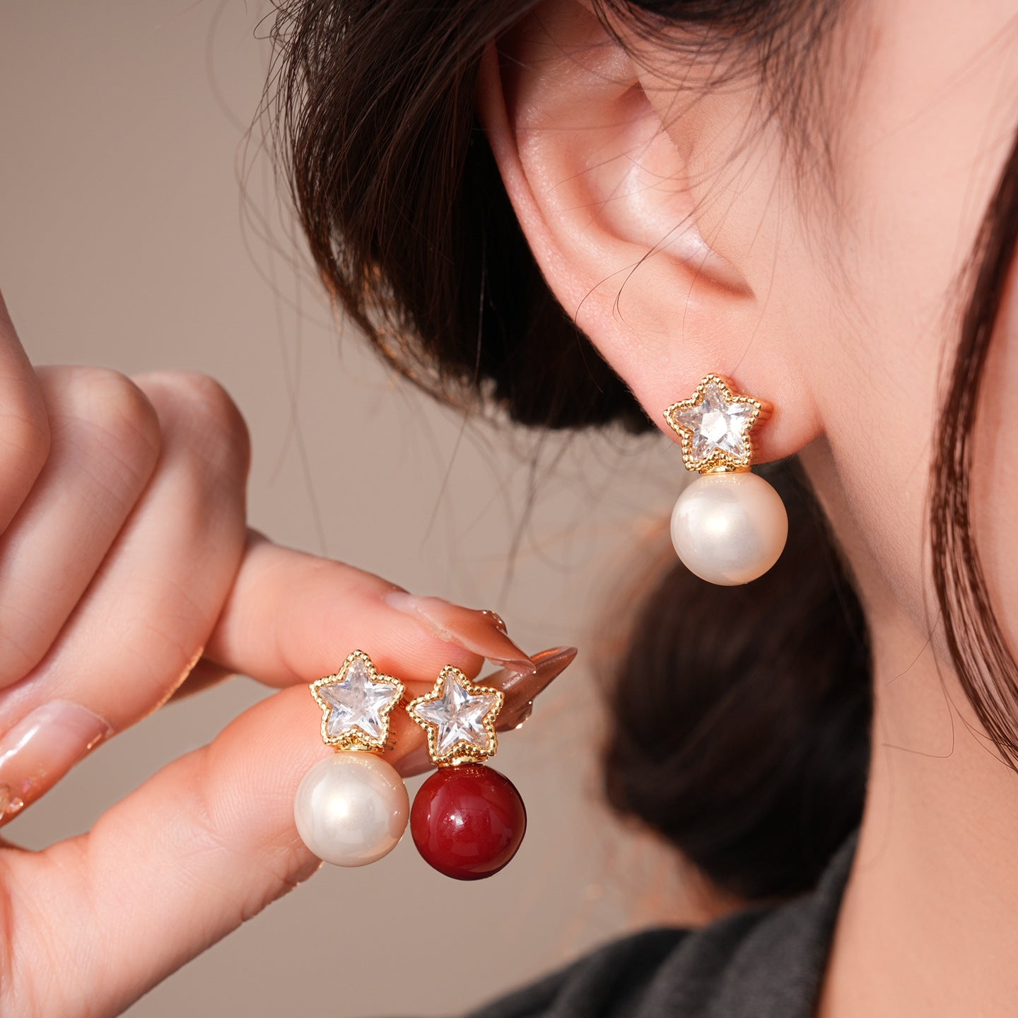 18K Gold Plated Vintage Zircon Star Pearl Stud Earrings For Women Jewelry Accessories