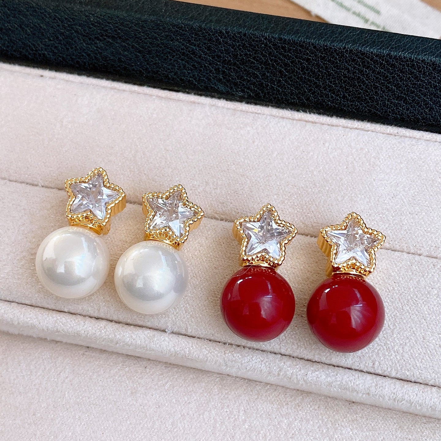 18K Gold Plated Vintage Zircon Star Pearl Stud Earrings For Women Jewelry Accessories