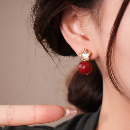 18K Gold Plated Vintage Zircon Star Pearl Stud Earrings For Women Jewelry Accessories