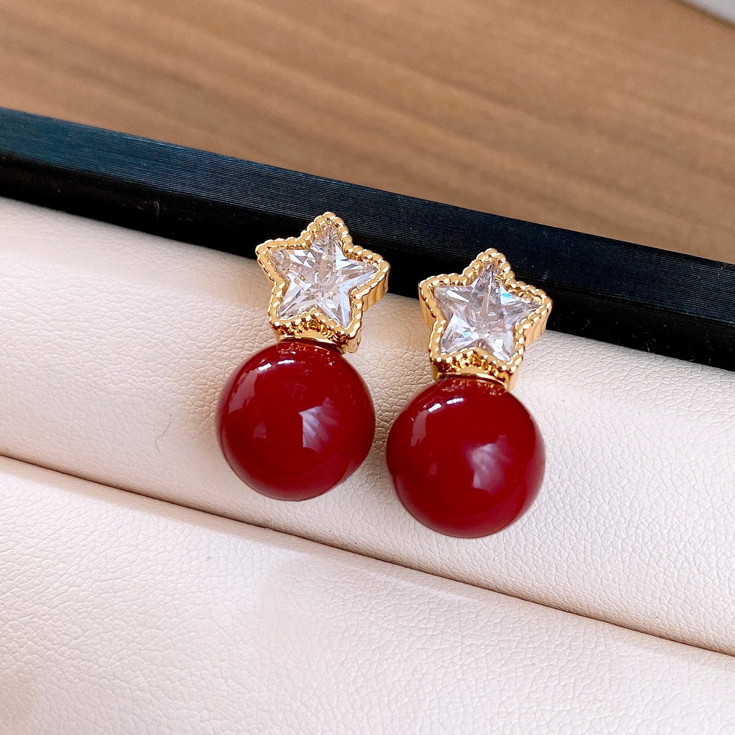 18K Gold Plated Vintage Zircon Star Pearl Stud Earrings For Women Jewelry Accessories