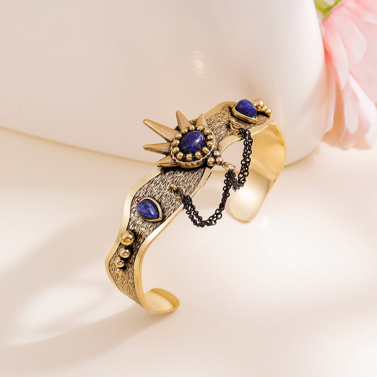 Geometric Bangle For Women Made Of 304 Stainless Steel Featuring Electroplated 18K Real Gold Plated And Zircon Inlay