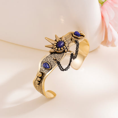 Geometric Bangle For Women Made Of 304 Stainless Steel Featuring Electroplated 18K Real Gold Plated And Zircon Inlay