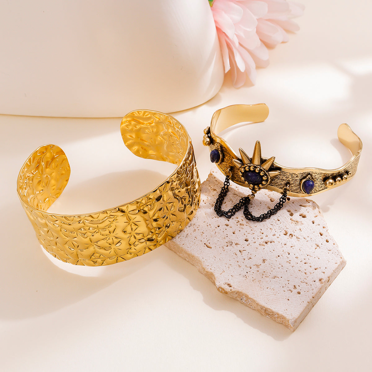 Geometric Bangle For Women Made Of 304 Stainless Steel Featuring Electroplated 18K Real Gold Plated And Zircon Inlay