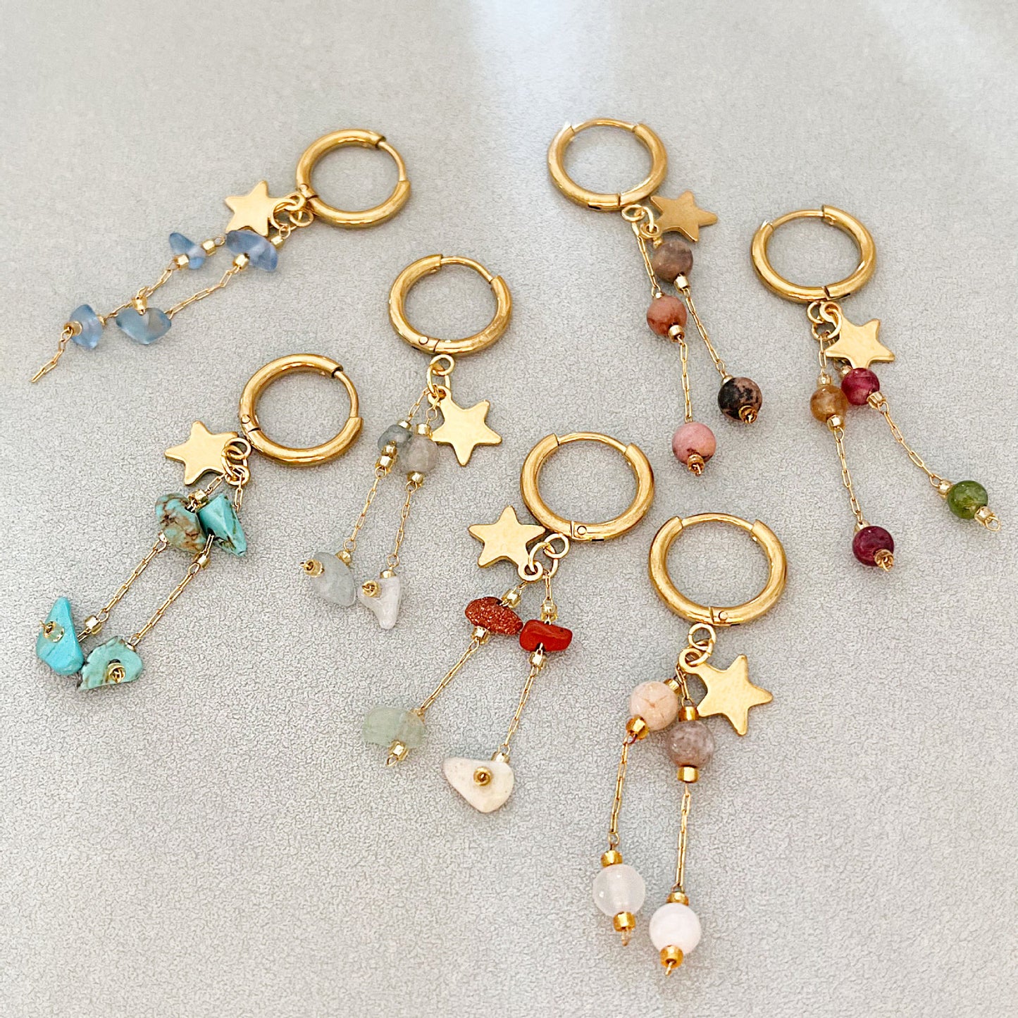 Long Beaded Tassel Earrings Vintage European Fine Workmanship Geometric Star Gold Plated