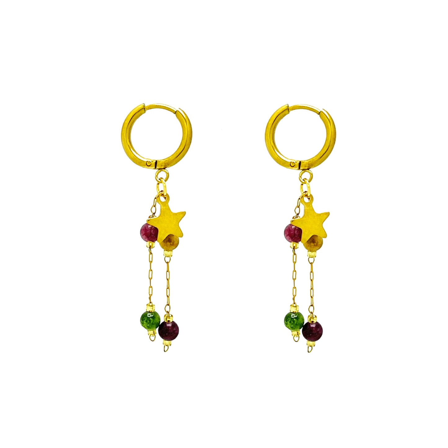 Long Beaded Tassel Earrings Vintage European Fine Workmanship Geometric Star Gold Plated