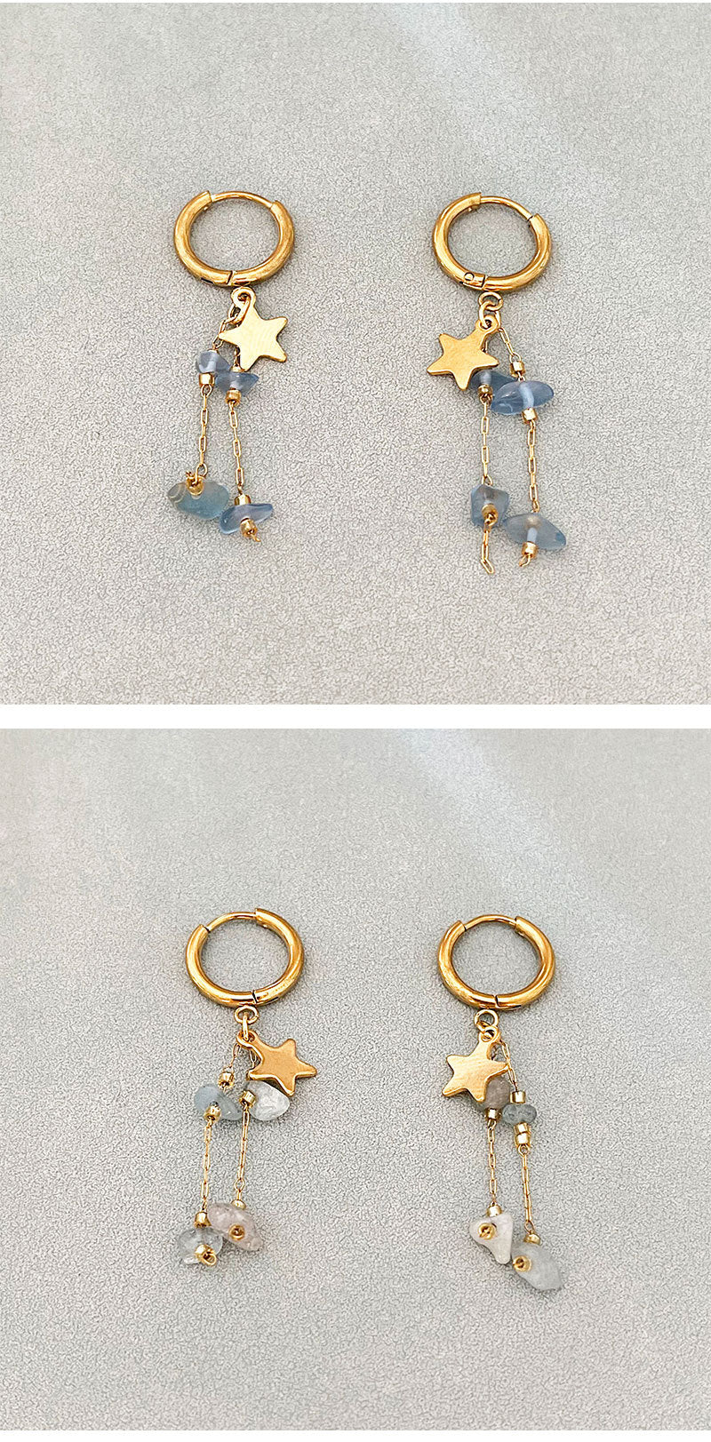 Long Beaded Tassel Earrings Vintage European Fine Workmanship Geometric Star Gold Plated