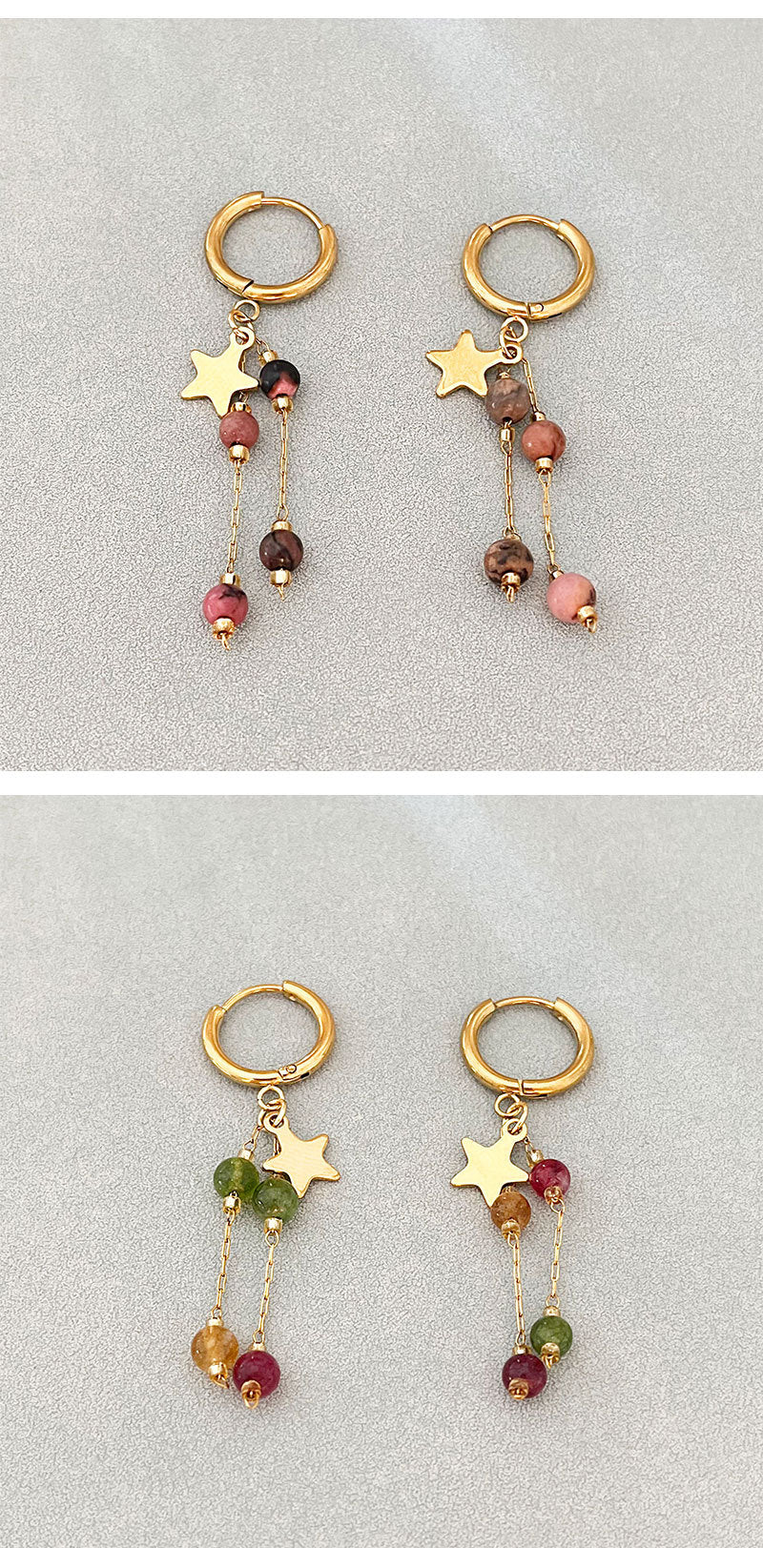 Long Beaded Tassel Earrings Vintage European Fine Workmanship Geometric Star Gold Plated