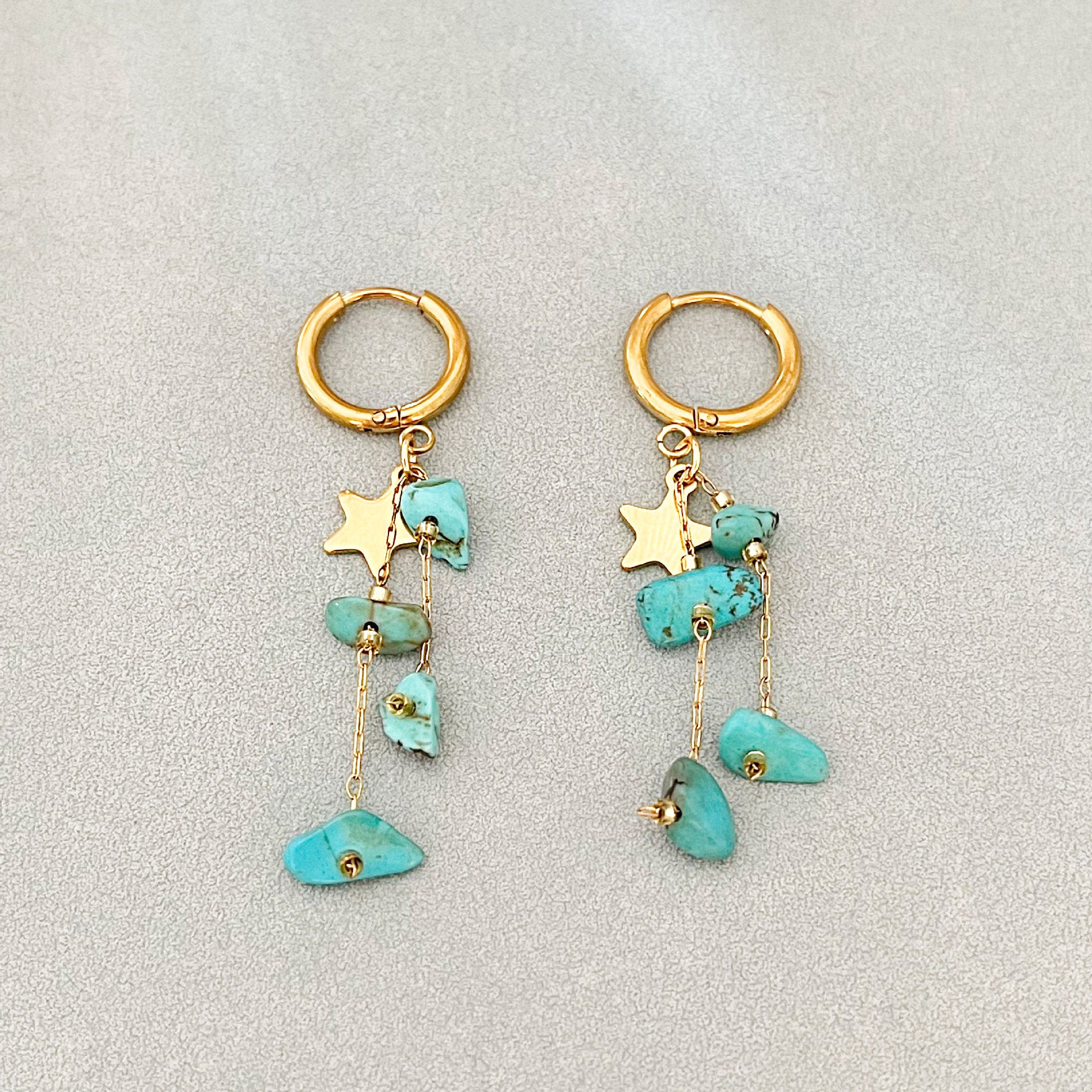 Long Beaded Tassel Earrings Vintage European Fine Workmanship Geometric Star Gold Plated
