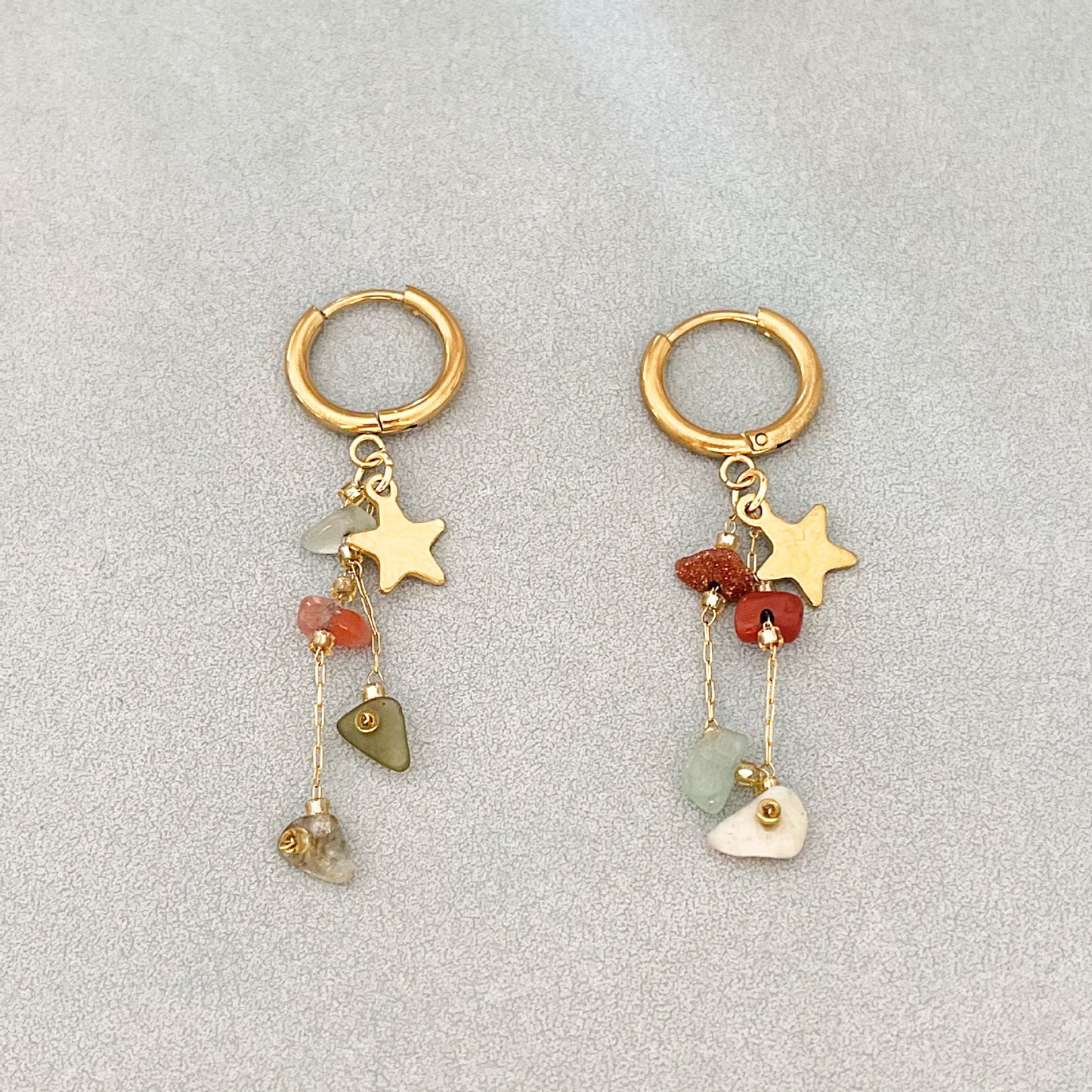 Long Beaded Tassel Earrings Vintage European Fine Workmanship Geometric Star Gold Plated