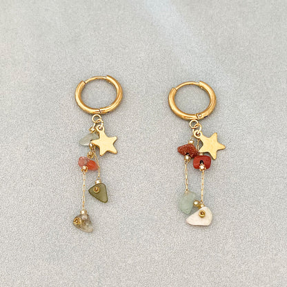 Long Beaded Tassel Earrings Vintage European Fine Workmanship Geometric Star Gold Plated