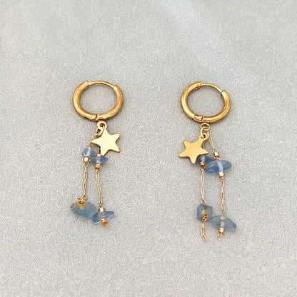 Long Beaded Tassel Earrings Vintage European Fine Workmanship Geometric Star Gold Plated