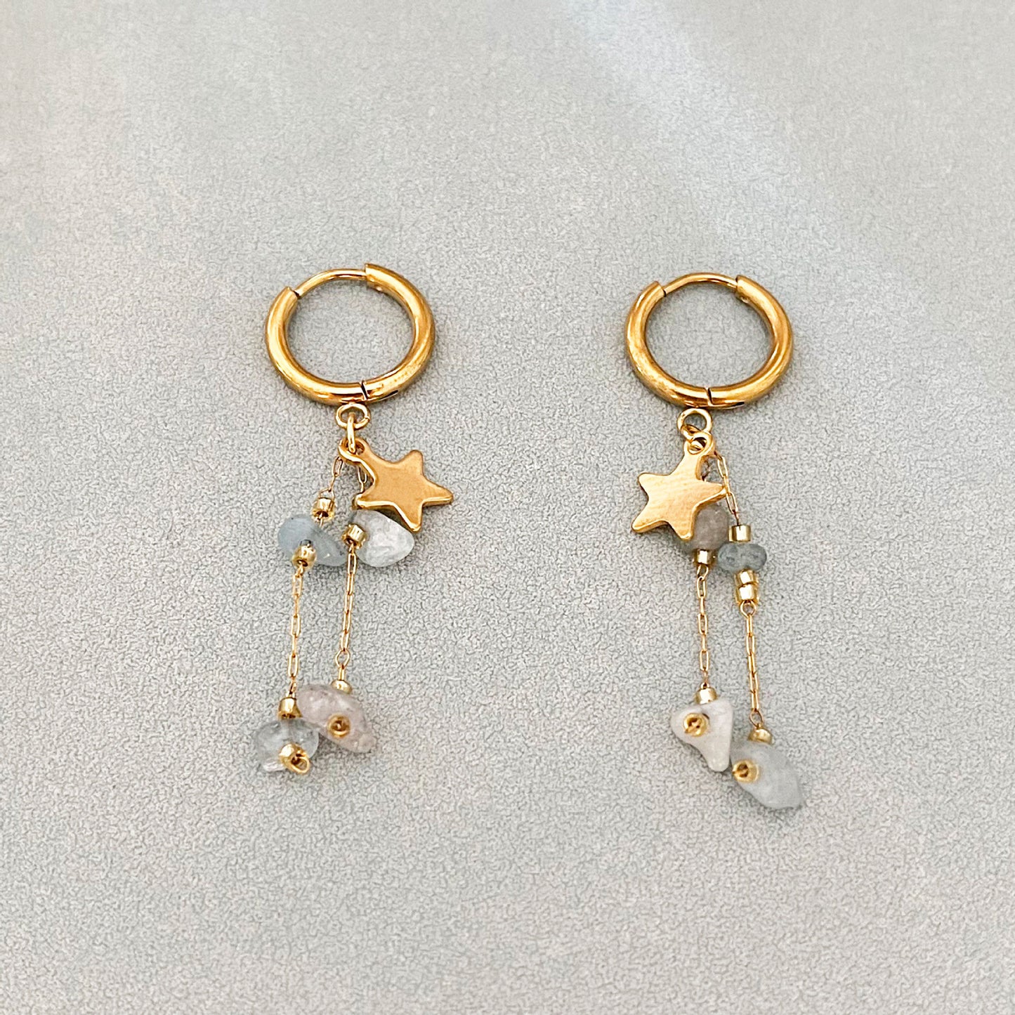 Long Beaded Tassel Earrings Vintage European Fine Workmanship Geometric Star Gold Plated