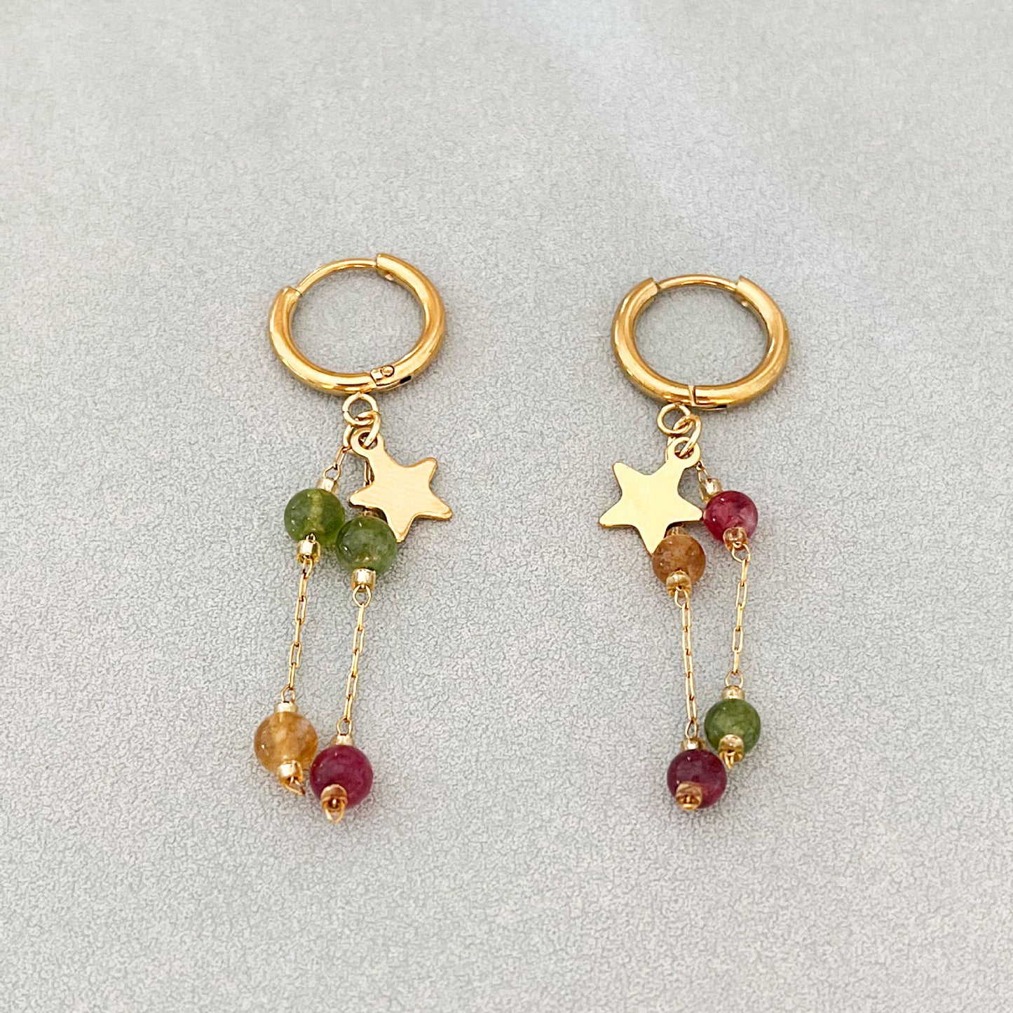 Long Beaded Tassel Earrings Vintage European Fine Workmanship Geometric Star Gold Plated