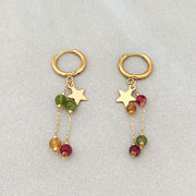 Five-pointed Star Purple Brown Round Bead Earrings