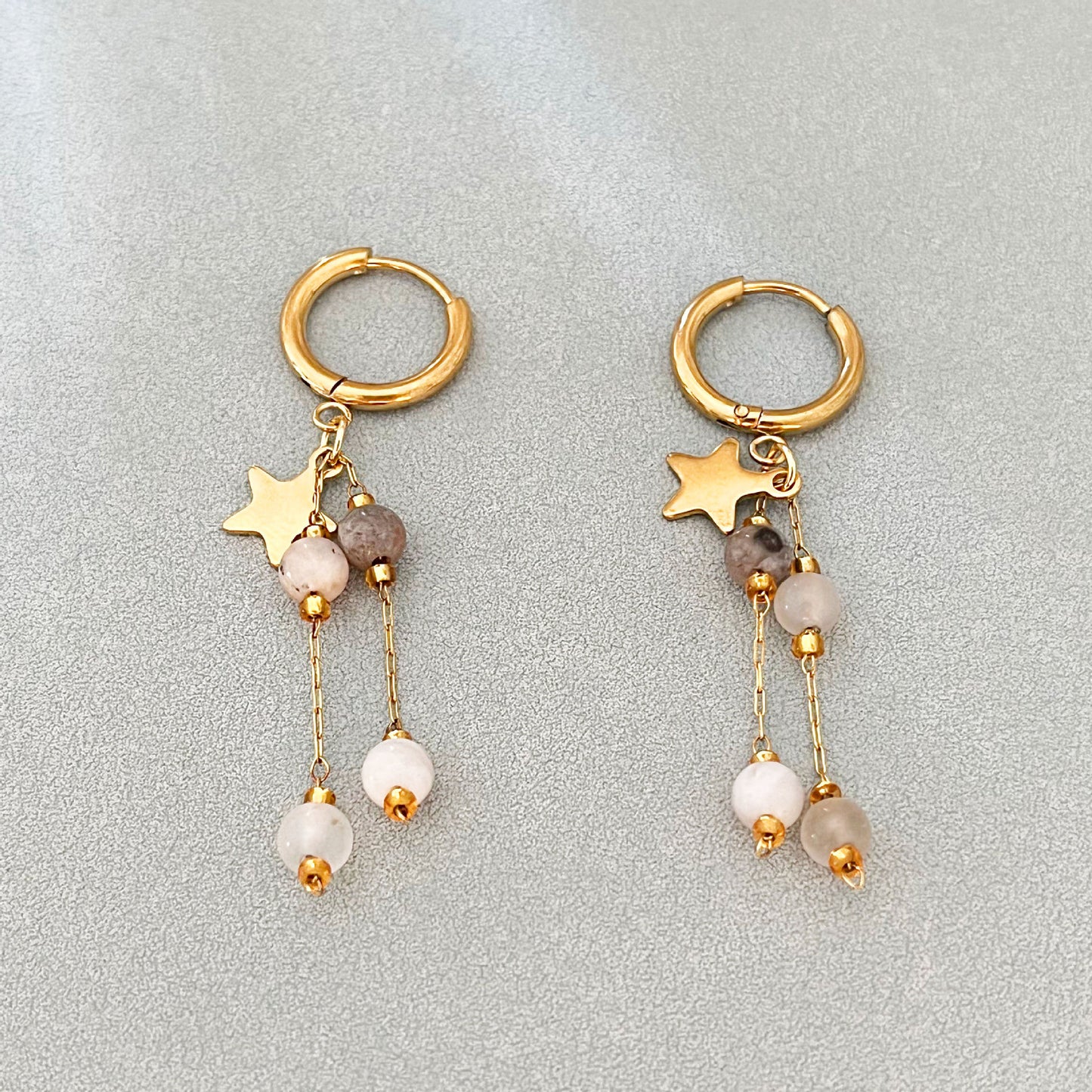 Long Beaded Tassel Earrings Vintage European Fine Workmanship Geometric Star Gold Plated