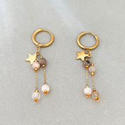 Five-pointed Star Gray and White Round Bead Earrings