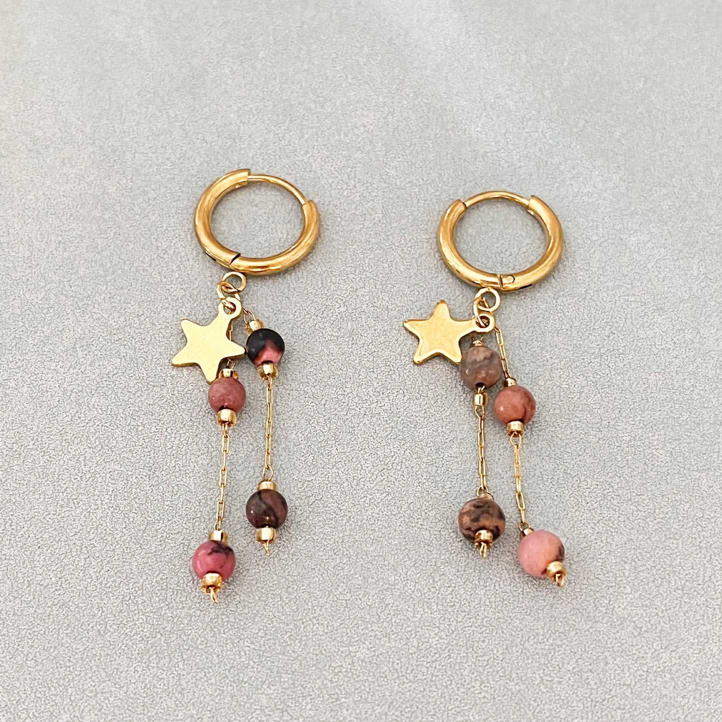 Long Beaded Tassel Earrings Vintage European Fine Workmanship Geometric Star Gold Plated