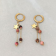 Five-pointed Star Dark Brown Ball Earrings