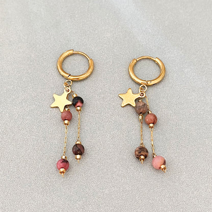 Long Beaded Tassel Earrings Vintage European Fine Workmanship Geometric Star Gold Plated