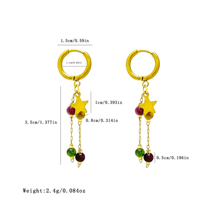 Long Beaded Tassel Earrings Vintage European Fine Workmanship Geometric Star Gold Plated