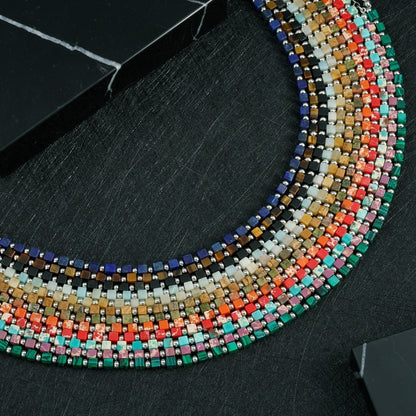 Bohemian Design Lapis Lazuli Bead Necklace Geometric Simple Women's Jewelry Accessory