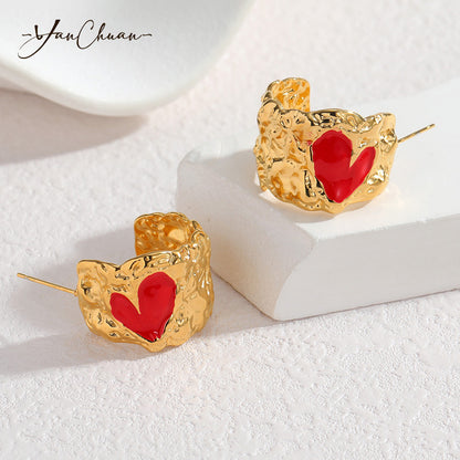 Stainless Steel Heart-shaped Oil Drop Earrings Simple Irregular Folded Earrings
