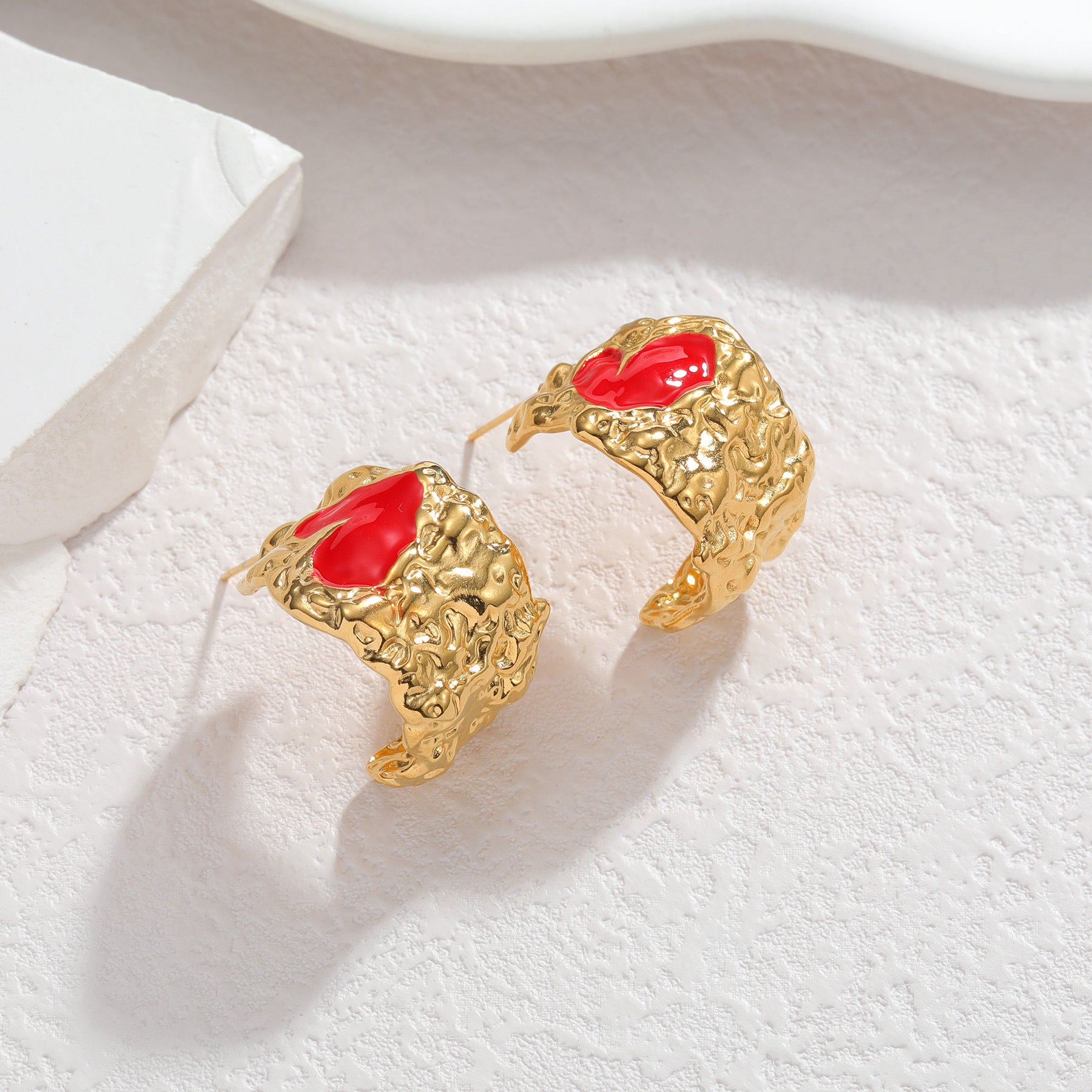 Stainless Steel Heart-shaped Oil Drop Earrings Simple Irregular Folded Earrings