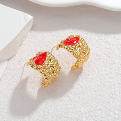 Stainless Steel Heart-shaped Oil Drop Earrings Simple Irregular Folded Earrings