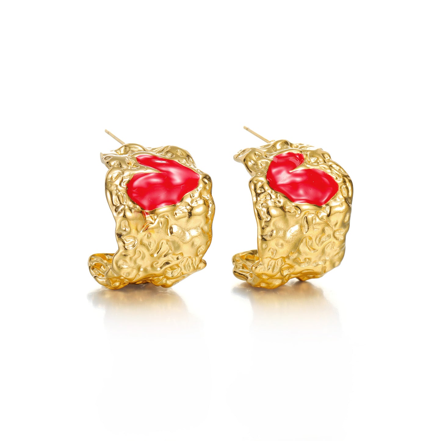 Stainless Steel Heart-shaped Oil Drop Earrings Simple Irregular Folded Earrings