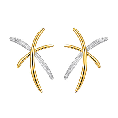 Vintage Stainless Steel Two-tone Cross-shaped Earrings Geometric Line Ear Jewelry Rubber Inlaid Accessories