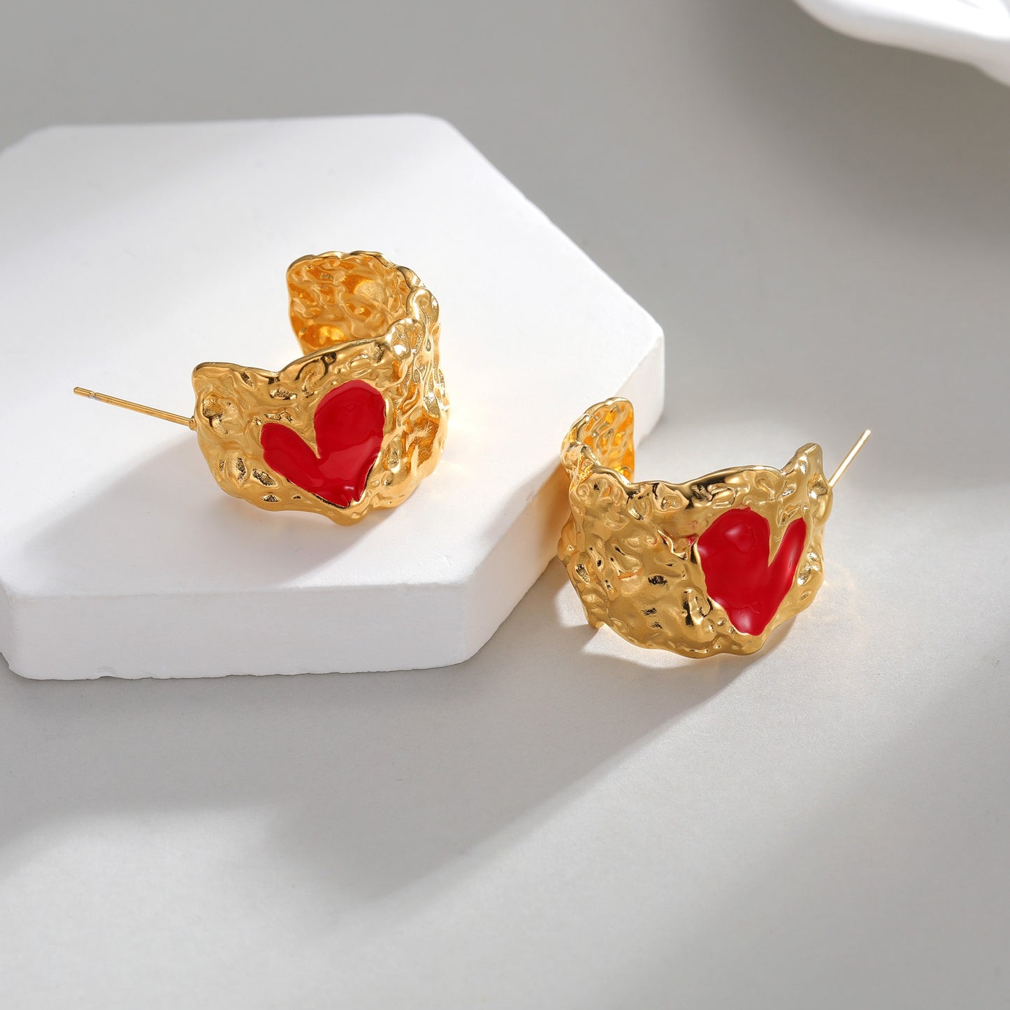 Stainless Steel Heart-shaped Oil Drop Earrings Simple Irregular Folded Earrings