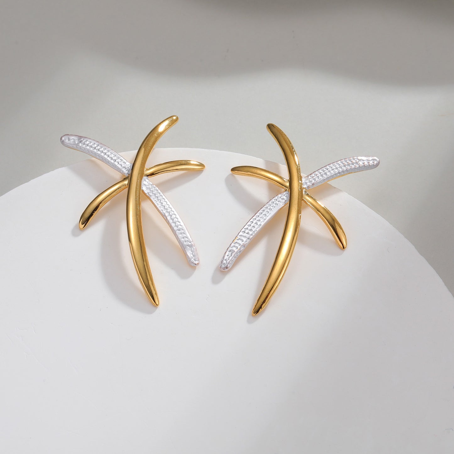 Vintage Stainless Steel Two-tone Cross-shaped Earrings Geometric Line Ear Jewelry Rubber Inlaid Accessories