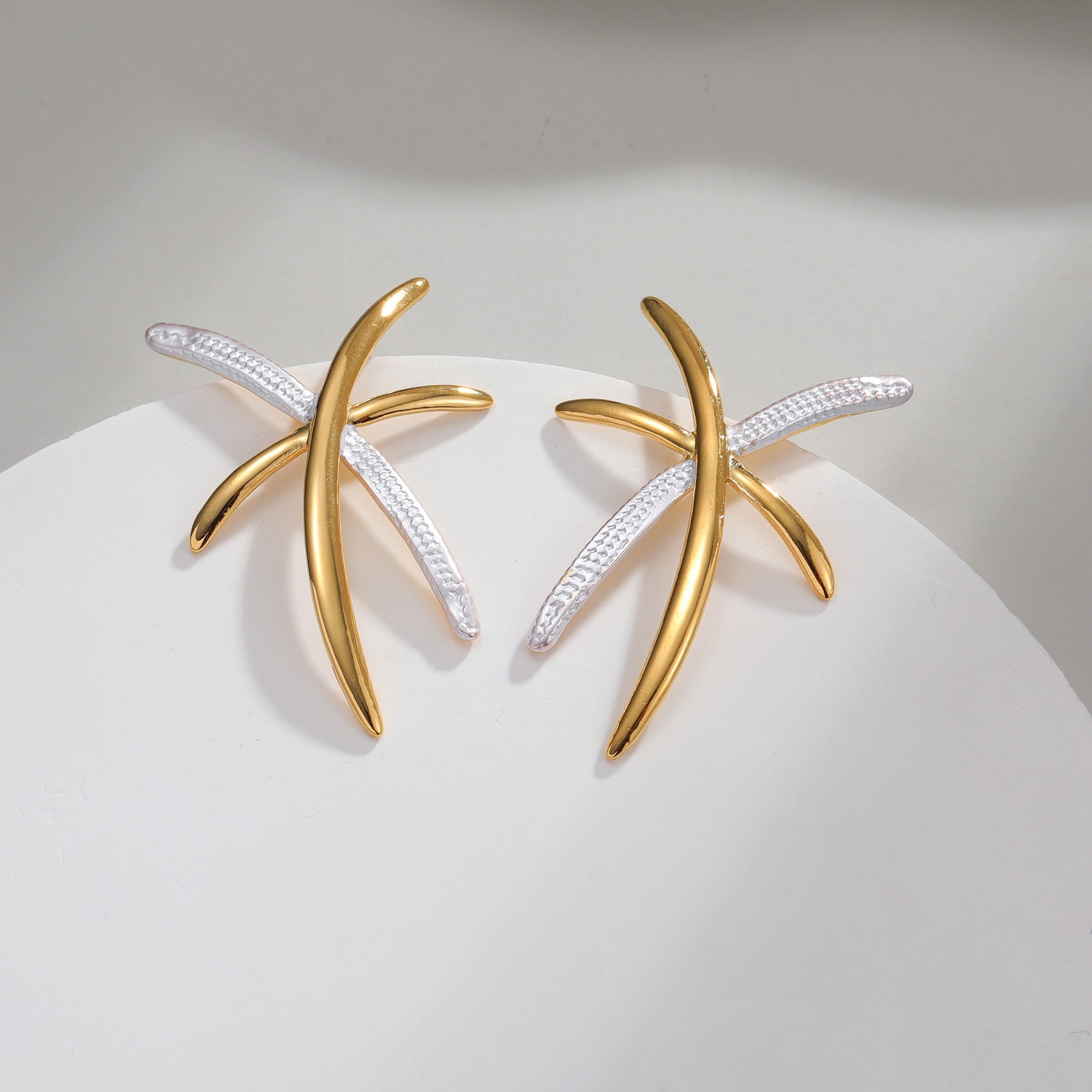 Vintage Stainless Steel Two-tone Cross-shaped Earrings Geometric Line Ear Jewelry Rubber Inlaid Accessories