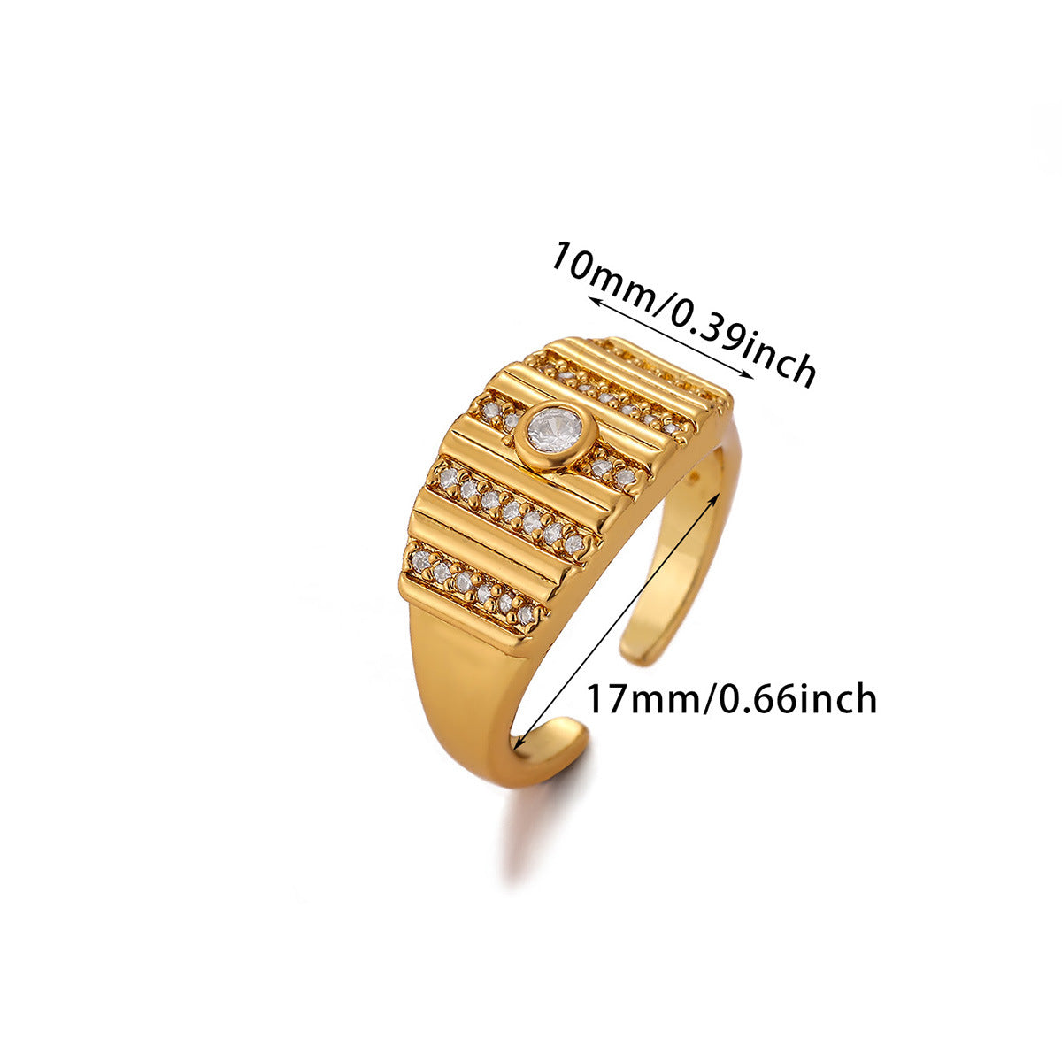 Exaggerated Geometric Ring For Women Made Of Copper With 18K Real Gold Plating Featuring Zircon In Golden Tone