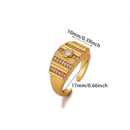 Exaggerated Geometric Ring For Women Made Of Copper With 18K Real Gold Plating Featuring Zircon In Golden Tone