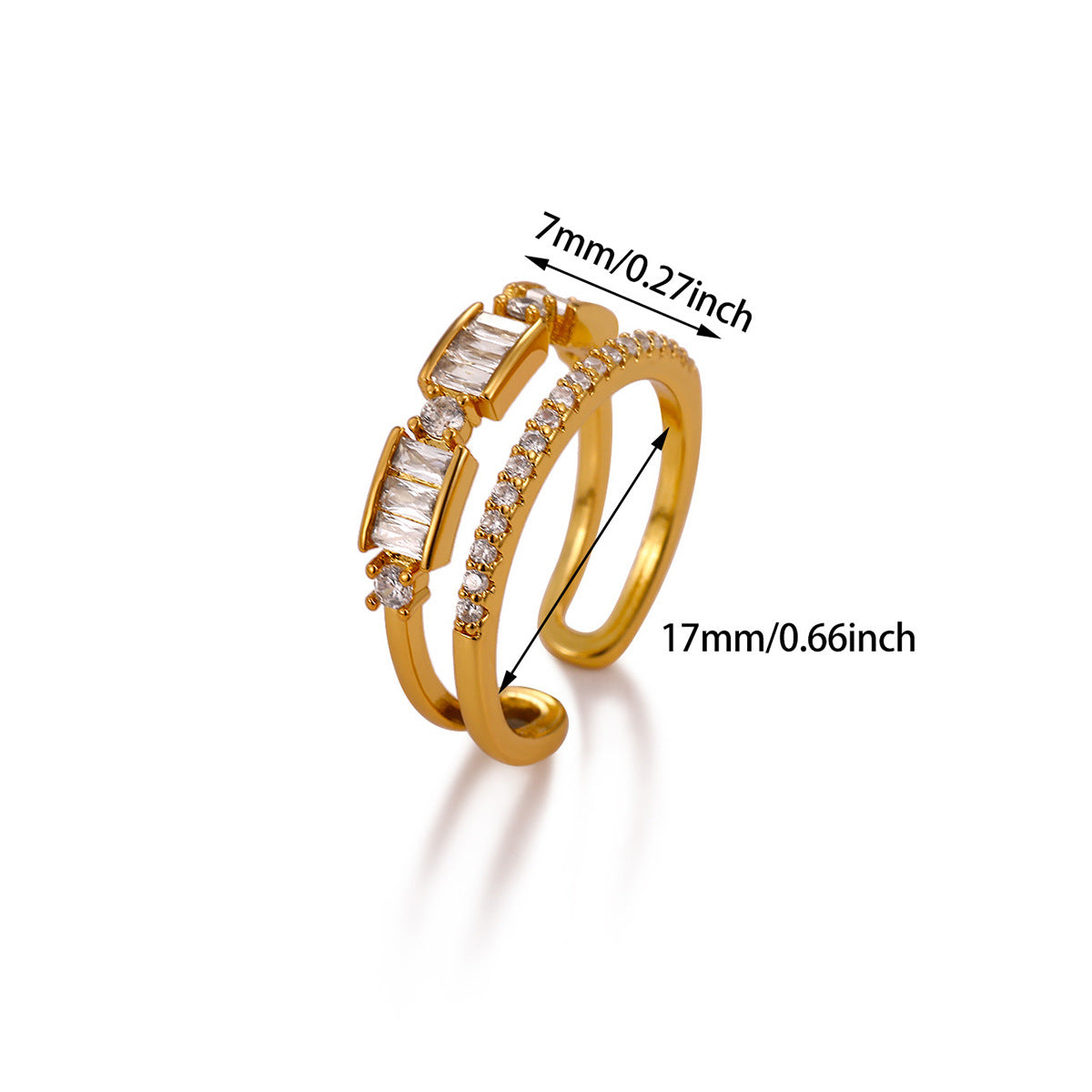 Exaggerated Geometric Ring For Women Made Of Copper With 18K Real Gold Plating Featuring Zircon In Golden Tone