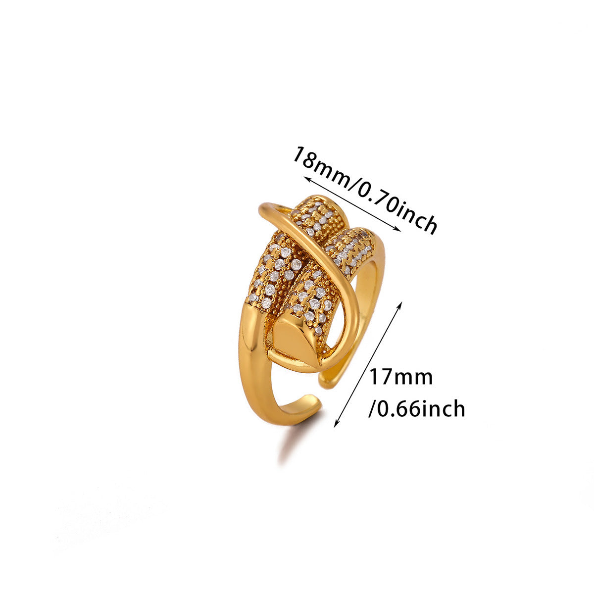 Exaggerated Geometric Ring For Women Made Of Copper With 18K Real Gold Plating Featuring Zircon In Golden Tone