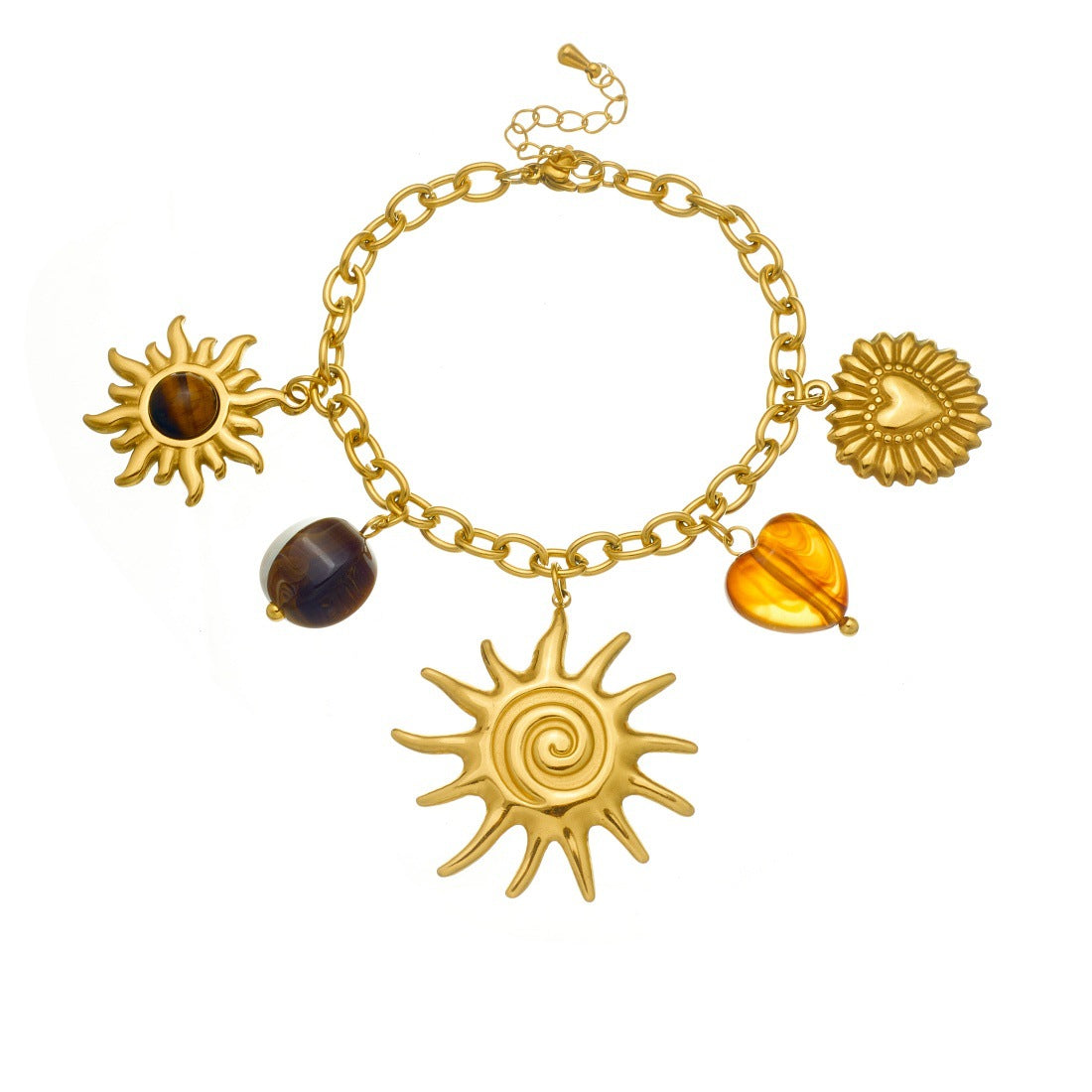 Retro Sun Heart Shape Bracelet For Women In Golden 304 Stainless Steel