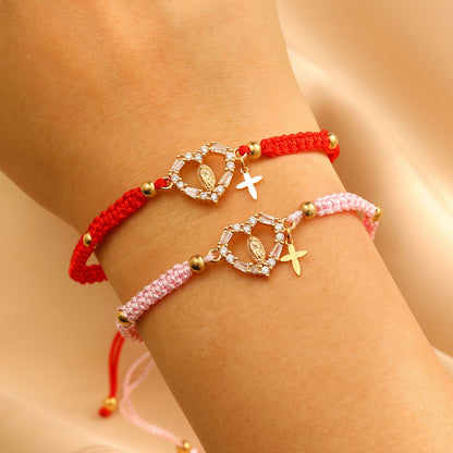 Hand-woven Cross Pendant Pull-out Bracelet For Women Simple Crystal Inlaid Heart-shaped Copper Alloy Bracelet