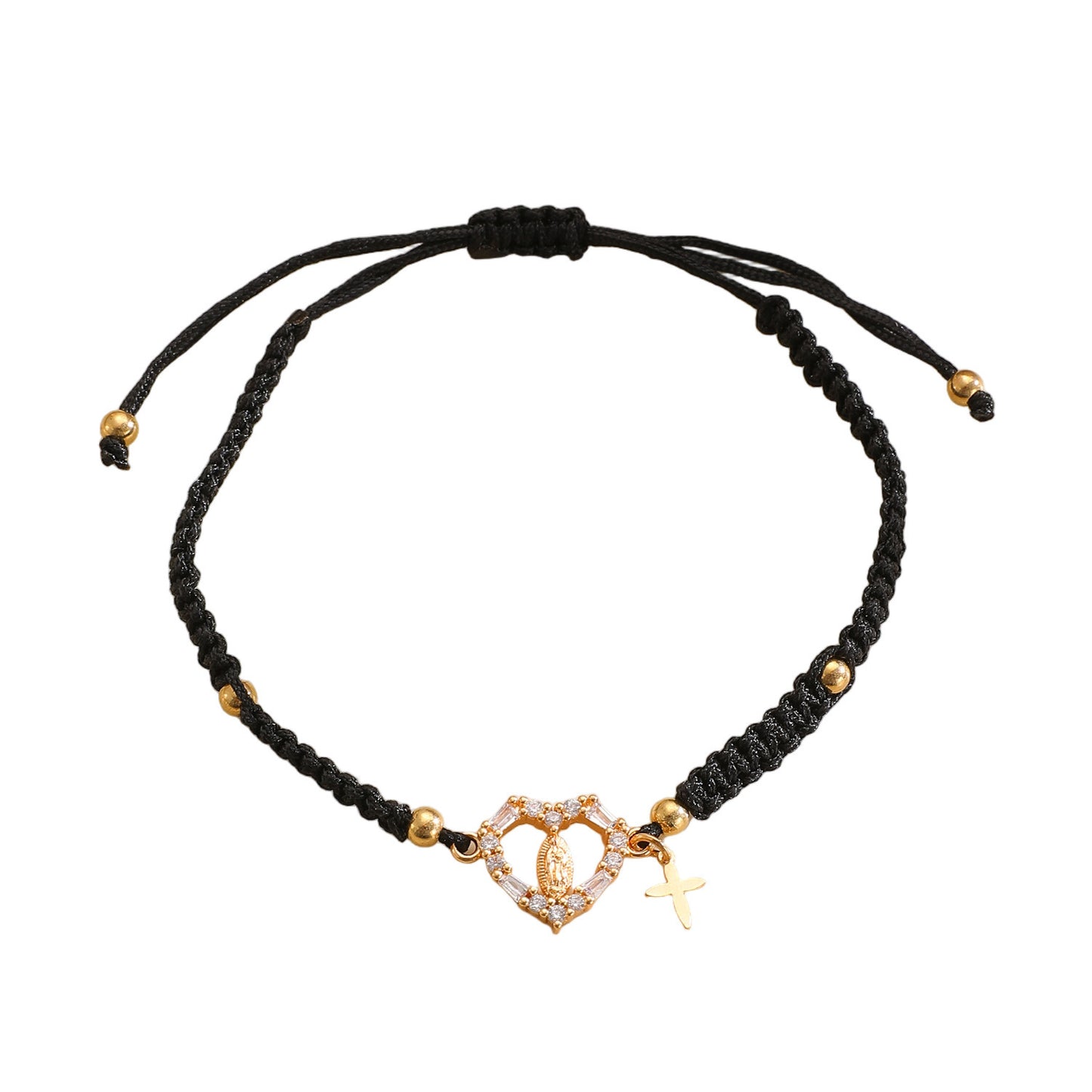 Hand-woven Cross Pendant Pull-out Bracelet For Women Simple Crystal Inlaid Heart-shaped Copper Alloy Bracelet