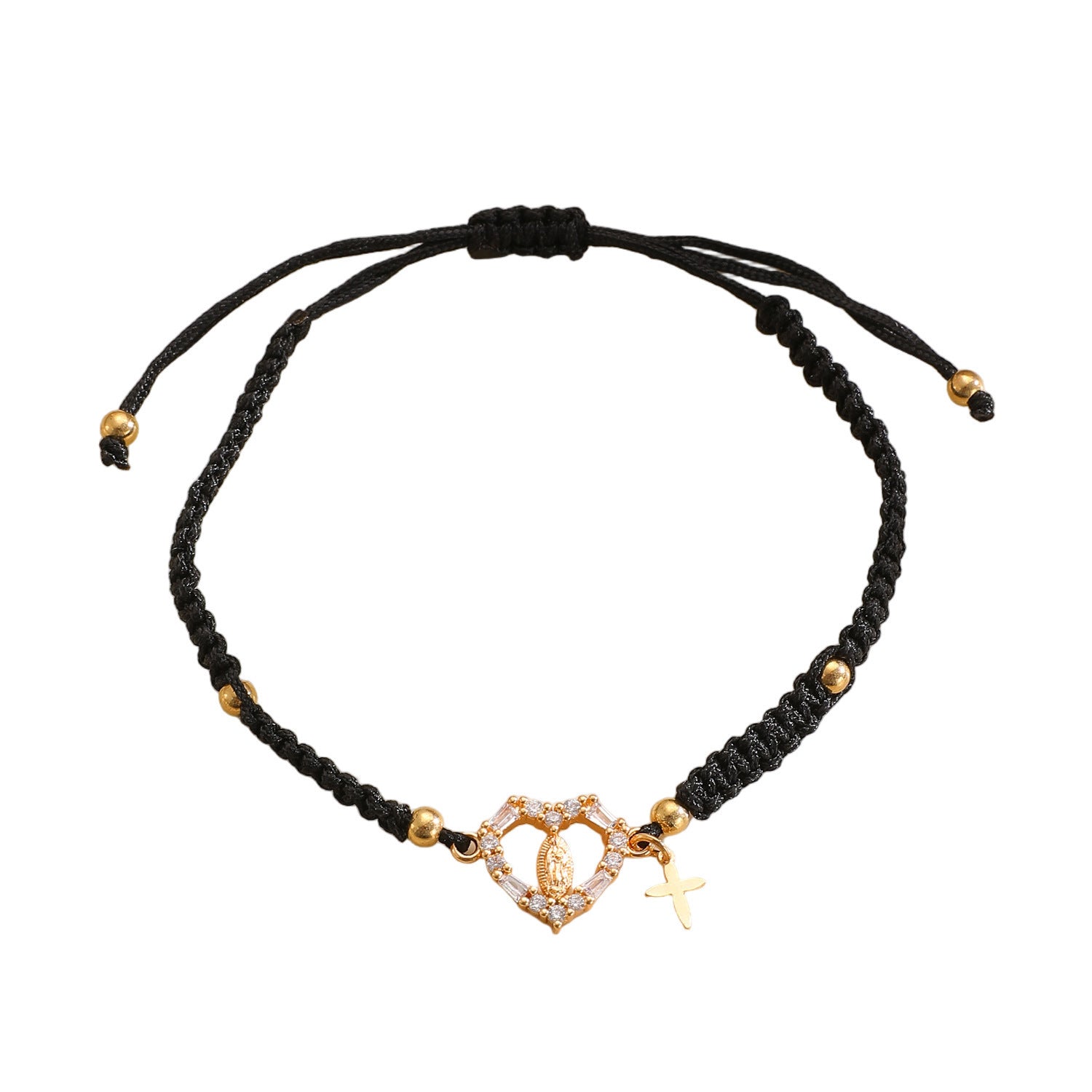 Hand-woven Cross Pendant Pull-out Bracelet For Women Simple Crystal Inlaid Heart-shaped Copper Alloy Bracelet