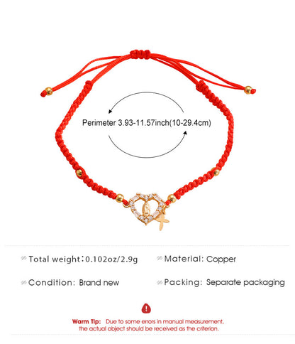 Hand-woven Cross Pendant Pull-out Bracelet For Women Simple Crystal Inlaid Heart-shaped Copper Alloy Bracelet